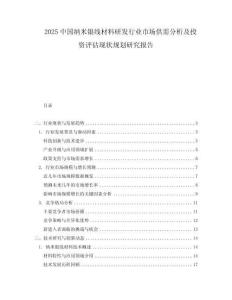 2025中國納米銀線材料研發(fā)行業(yè)市場供需分析及投資評估現(xiàn)狀規(guī)劃研究報告