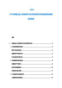2025-2030中国冶金工业用高炉行业市场供需分析及融资规划发展研究报告