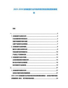 2025-2030生物能源行业市场供需态势投资配置发展规划