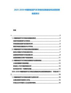 2025-2030中國新能源汽車充電樁設施建設和運營管理制度探討