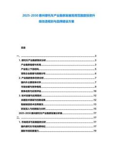 2025-2030惠州摩托車產業集群發展需用范圍度投資升級改造規劃與品牌建設方案