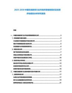 2025-2030中國在線教育行業市場供需格局現狀及投資評估規劃分析研究報告
