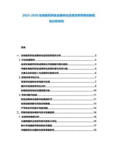 2025-2030生物醫藥研發成果轉化投資效率藥物創新規劃分析研究