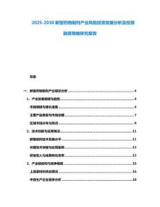 2025-2030新型藥物制劑產(chǎn)業(yè)風(fēng)險投資發(fā)展分析及投資融資策略研究報告