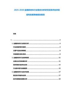 2025-2030金屬新材料行業現狀分析研究投資評估供需結構發展策略規劃報告