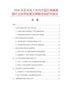 2026年及未來5年內(nèi)中國圧鑄模具鋼行業(yè)投資前景及策略咨詢研究報告