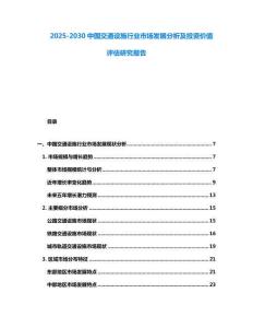 2025-2030中國交通設施行業市場發展分析及投資價值評估研究報告