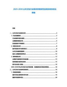 2025-2030公共衛(wèi)生行業(yè)現(xiàn)狀供需研究及防控體系優(yōu)化策略