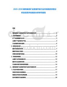 2025-2030玻利維亞礦業資源開發行業市場現狀供需分析及投資評估規劃分析研究報告