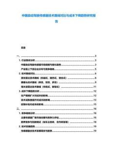 中國自動駕駛傳感器技術路線對比與成本下降趨勢研究報告