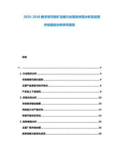2025-2030數字貨幣挖礦設備行業現狀供需分析及投資評估規劃分析研究報告