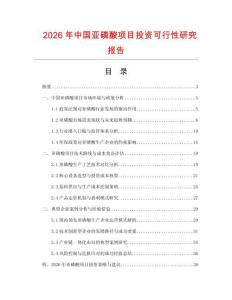 2026年中國亞磷酸項目投資可行性研究報告