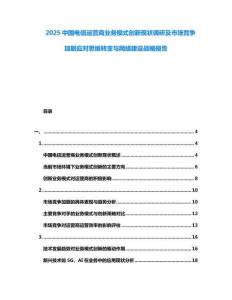 2025中國電信運(yùn)營商業(yè)務(wù)模式創(chuàng)新現(xiàn)狀調(diào)研及市場競爭加劇應(yīng)對思維轉(zhuǎn)變與網(wǎng)絡(luò)建設(shè)戰(zhàn)略報(bào)告