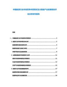 中國能源行業市場競爭供需現狀及太陽能產業發展規劃評估分析研究報告