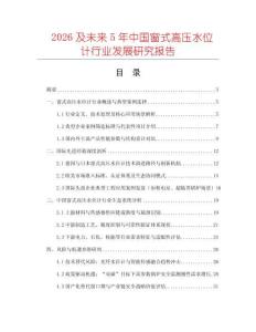 2026及未來5年中國窗式高壓水位計行業發展研究報告