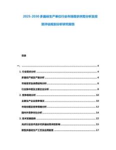 2025-2030多晶硅生產單位行業市場現狀供需分析及投資評估規劃分析研究報告