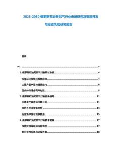 2025-2030俄羅斯石油天然氣行業市場研究及資源開發與投資風險研究報告