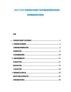 2025-2030馬來西亞太陽能產(chǎn)業(yè)市場現(xiàn)狀政策扶持及投資周期規(guī)劃研究報告