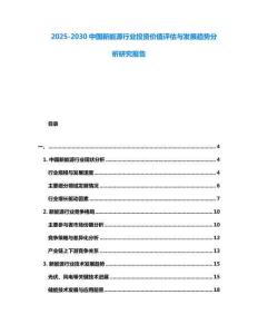 2025-2030中國新能源行業投資價值評估與發展趨勢分析研究報告