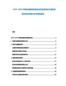 2025-2030中國交通擁堵問題及如何實現城市交通的高效運轉的深度分析及措施報告