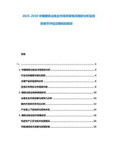 2025-2030中國(guó)鋼鐵冶煉業(yè)市場(chǎng)供需情況調(diào)研分析及投資調(diào)節(jié)評(píng)估近期規(guī)劃報(bào)告