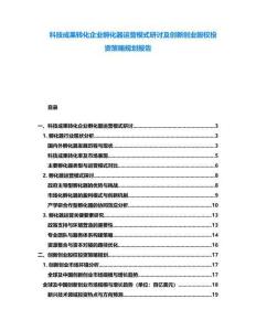 科技成果轉(zhuǎn)化企業(yè)孵化器運營模式研討及創(chuàng)新創(chuàng)業(yè)股權(quán)投資策略規(guī)劃報告