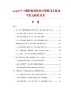 2026年中國耐酸耐溫瓷磚瓷板項目投資可行性研究報告