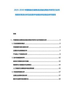 2025-2030中國智能倉儲物流設(shè)備應(yīng)用技術(shù)研究行業(yè)市場現(xiàn)狀高效分析及投資評估規(guī)劃供應(yīng)鏈應(yīng)研究報告
