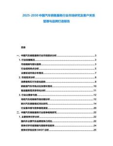 2025-2030中國汽車銷售服務行業市場研究及客戶關系管理與品牌打造報告