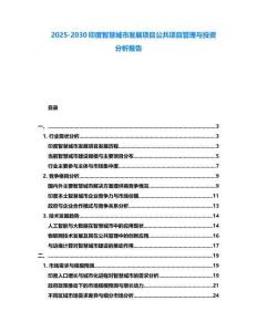 2025-2030印度智慧城市發展項目公共項目管理與投資分析報告