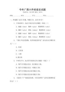 今年廣西小升初語文試題