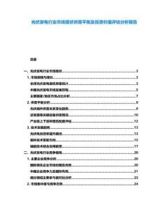 光伏發(fā)電行業(yè)市場現(xiàn)狀供需平衡及投資價值評估分析報告