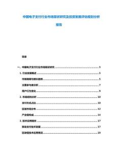 中國電子支付行業市場現狀研究及投資發展評估規劃分析報告