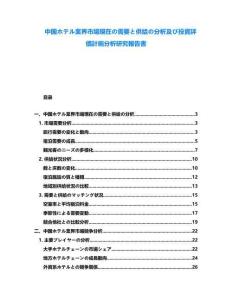 中國ホテル業(yè)界市場現(xiàn)在の需要と供給の分析及び投資評価計畫分析研究報告書