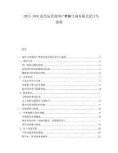 2025-2030通信運(yùn)營商用戶數(shù)據(jù)化商業(yè)模式設(shè)計(jì)與盈利