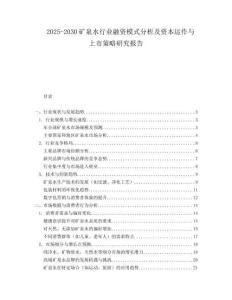 2025-2030礦泉水行業(yè)融資模式分析及資本運(yùn)作與上市策略研究報告