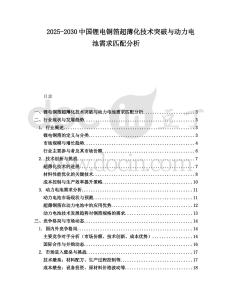2025-2030中國鋰電銅箔超薄化技術(shù)突破與動力電池需求匹配分析