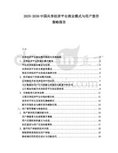 2025-2030中國共享經濟平臺商業模式與用戶留存策略報告