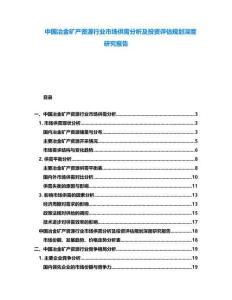 中國冶金礦產(chǎn)資源行業(yè)市場供需分析及投資評估規(guī)劃深度研究報告