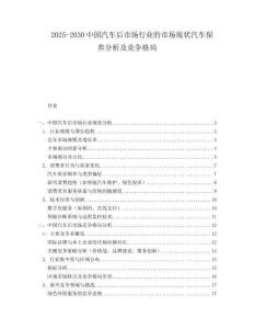 2025-2030中國汽車后市場行業的市場現狀汽車保養分析及競爭格局