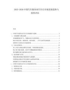 2025-2030中國汽車服務業汽車后市場發展趨勢與投資評估