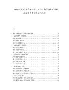 2025-2030中國汽車輕量化材料行業(yè)市場技術(shù)突破及投資價值分析研究報告