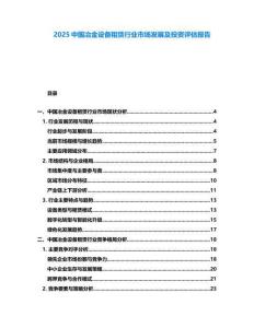 2025中國冶金設備租賃行業(yè)市場發(fā)展及投資評估報告