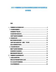 2025中國鋼鐵行業(yè)市場全面調(diào)研及發(fā)展方向與投資機會分析報告