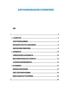 全球汽車(chē)輕量化鎂合金壓鑄工藝突破研究報(bào)告