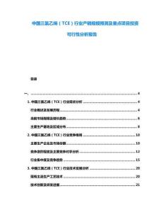 中國三氯乙烯（TCE）行業(yè)產(chǎn)銷規(guī)模預(yù)測及重點項目投資可行性分析報告