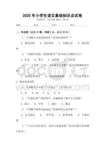 2025年小學(xué)生語(yǔ)文基礎(chǔ)知識(shí)點(diǎn)試卷