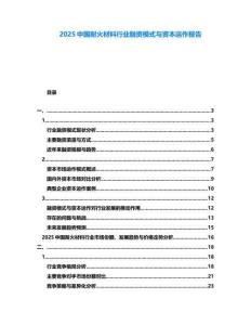 2025中國耐火材料行業(yè)融資模式與資本運(yùn)作報(bào)告
