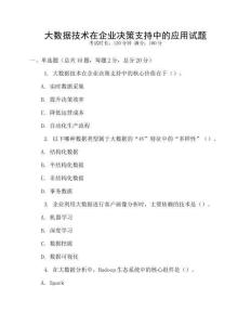 大數(shù)據(jù)技術(shù)在企業(yè)決策支持中的應(yīng)用試題