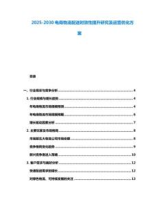 2025-2030電商物流配送時效性提升研究及運營優化方案